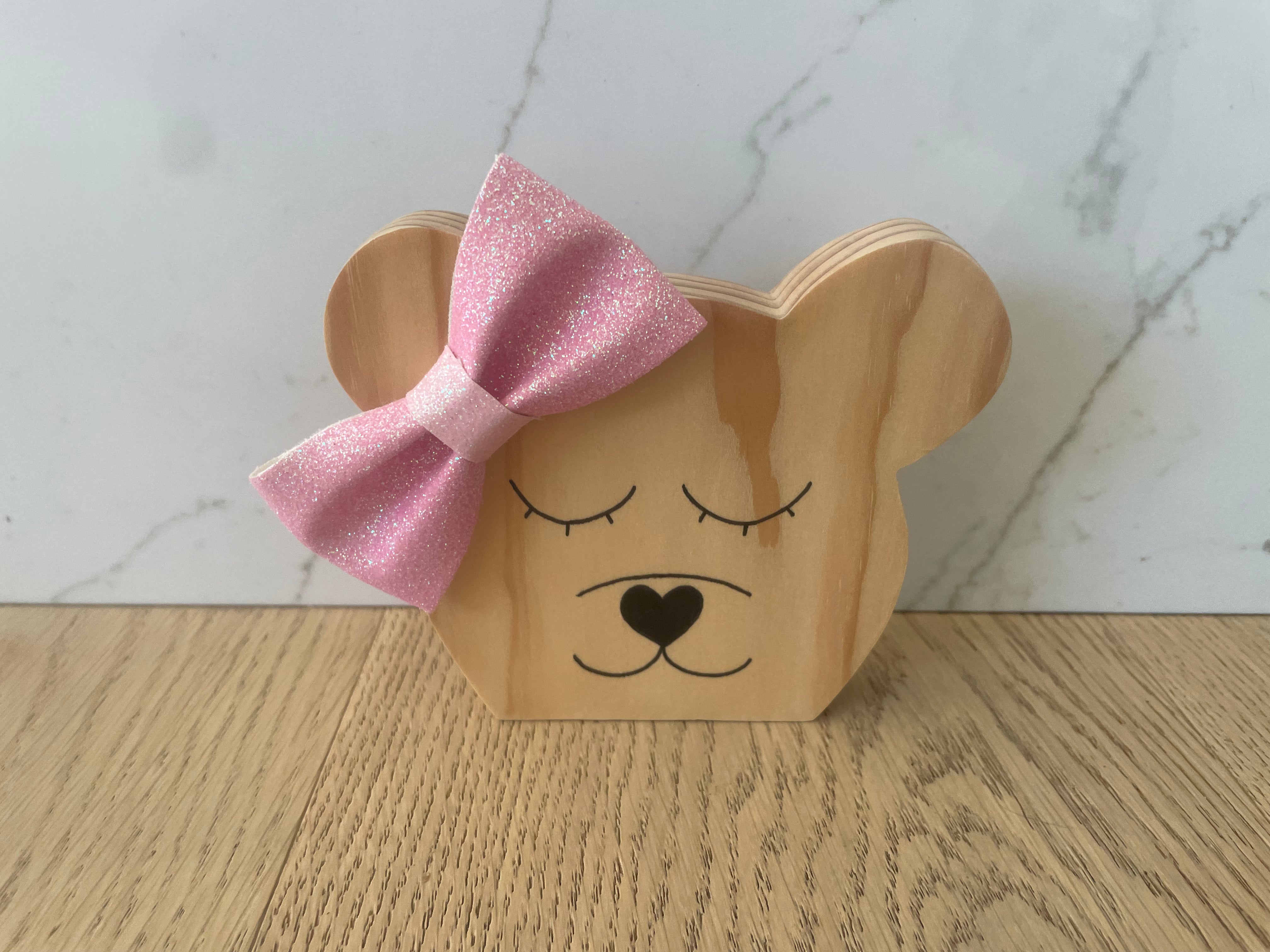 the eco kind wooden bear with pink bow